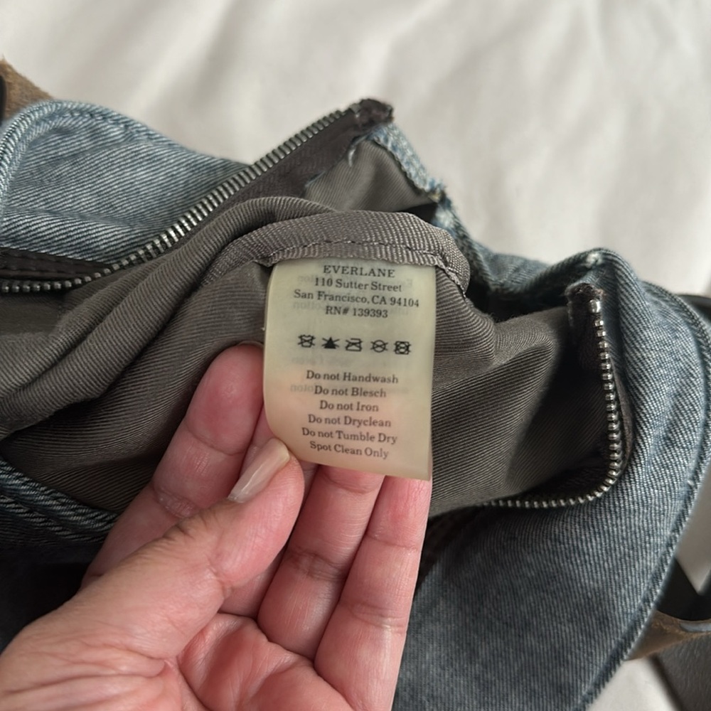 Everlane Gray Tote Bag Brown‎ Leather Handles Zip Closure & Inner Pocket - Picture 5 of 8